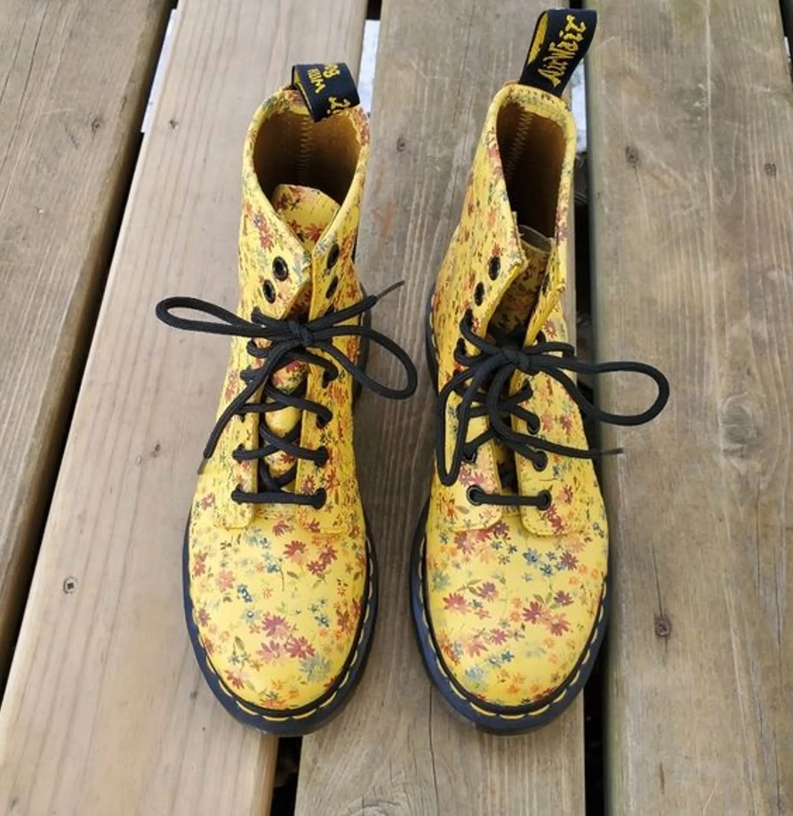 00s 1460 In Sun Yellow Dainty Little Flowers Combat Boots by Dr Martens