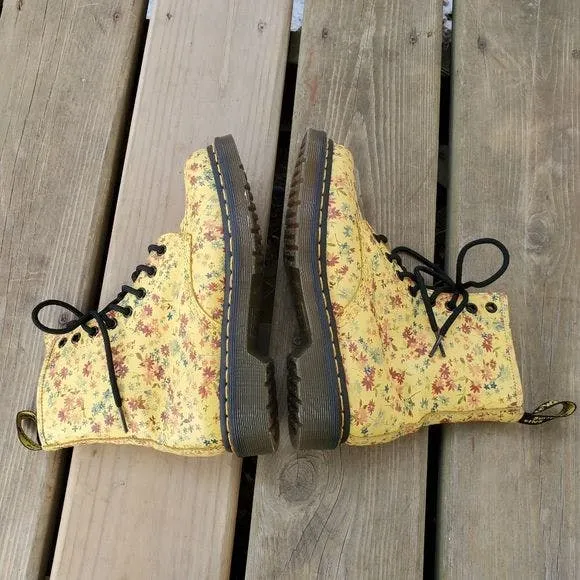 00s 1460 In Sun Yellow Dainty Little Flowers Combat Boots by Dr Martens