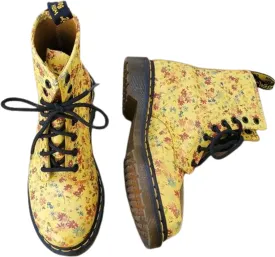 00s 1460 In Sun Yellow Dainty Little Flowers Combat Boots by Dr Martens