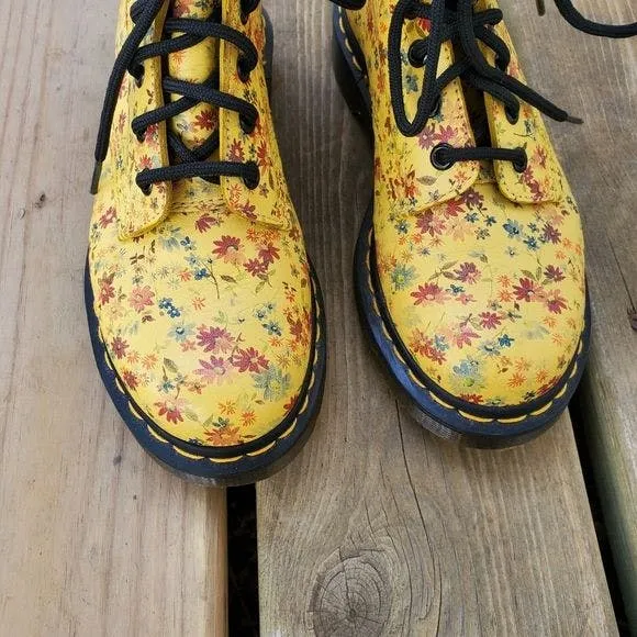 00s 1460 In Sun Yellow Dainty Little Flowers Combat Boots by Dr Martens