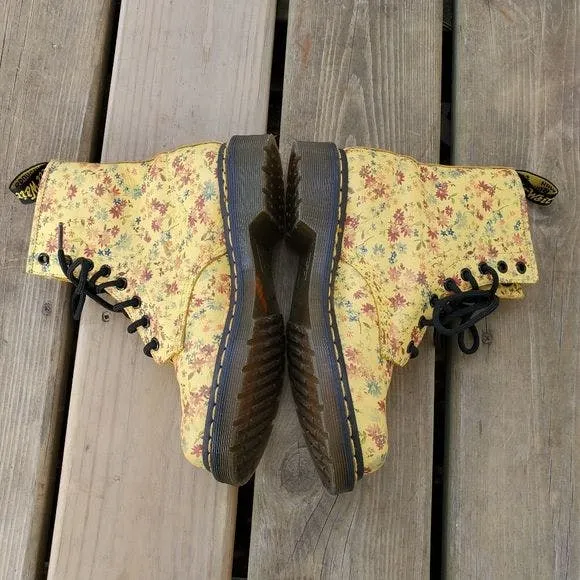 00s 1460 In Sun Yellow Dainty Little Flowers Combat Boots by Dr Martens