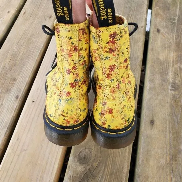 00s 1460 In Sun Yellow Dainty Little Flowers Combat Boots by Dr Martens