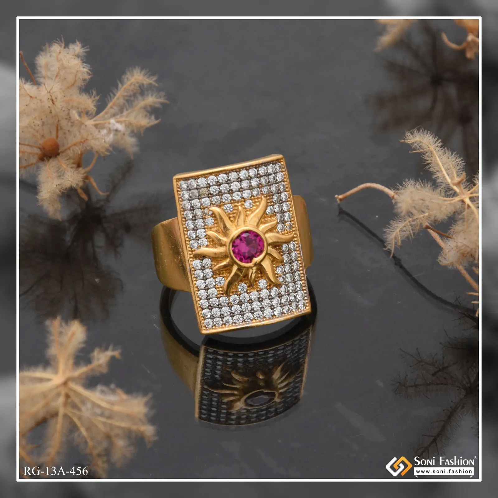 1 Gram Gold Forming Sun With Diamond Fashionable Design Ring - Style A456