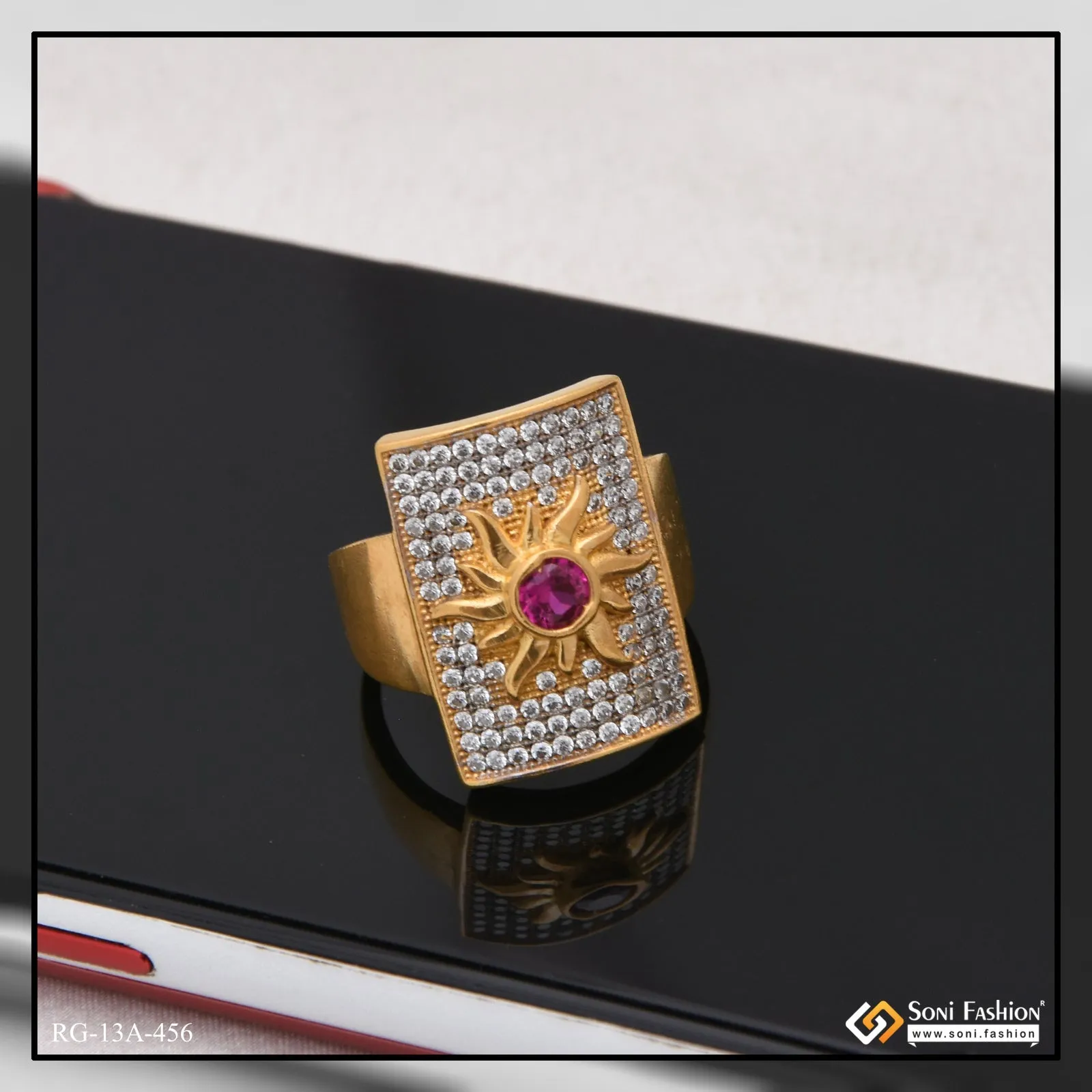 1 Gram Gold Forming Sun With Diamond Fashionable Design Ring - Style A456
