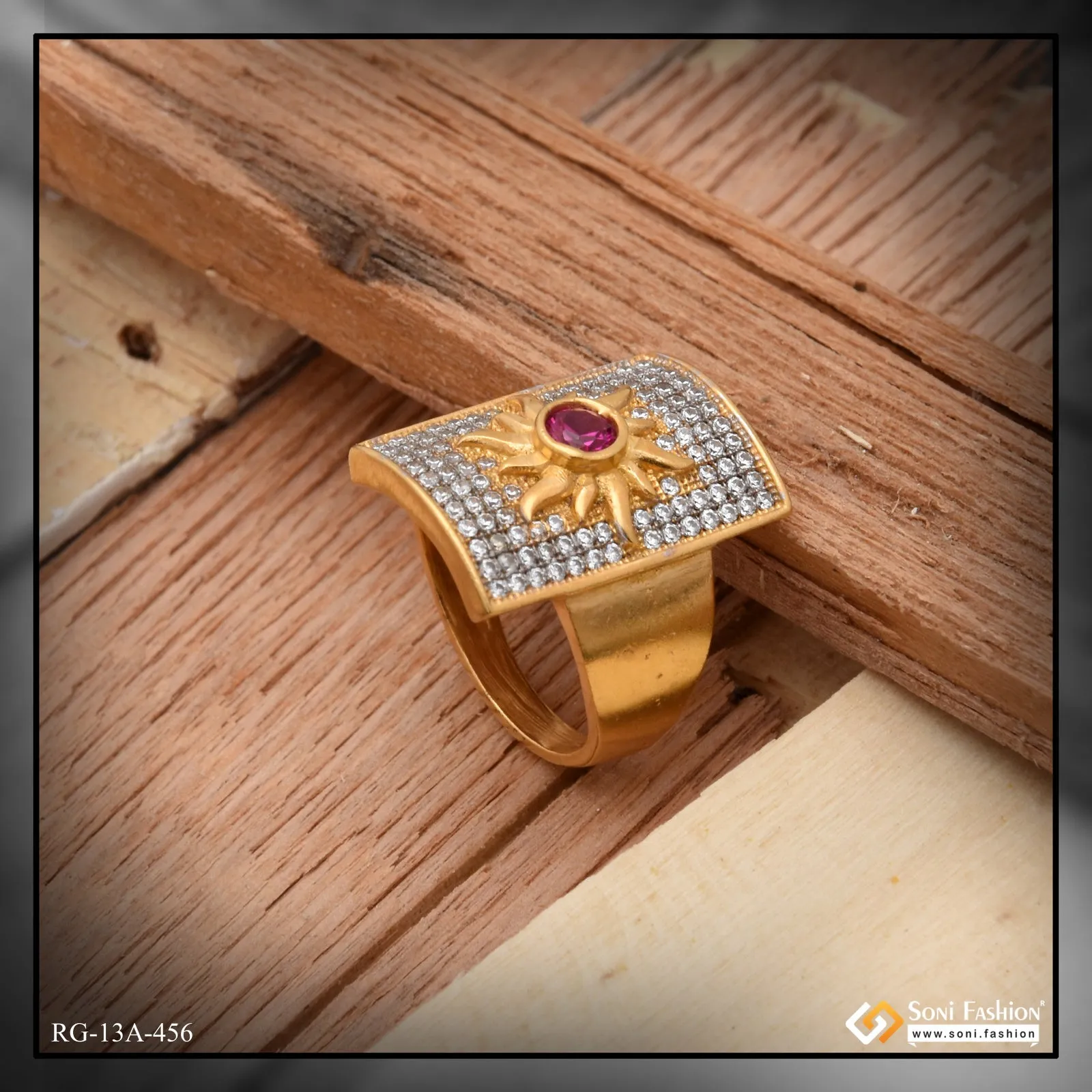 1 Gram Gold Forming Sun With Diamond Fashionable Design Ring - Style A456