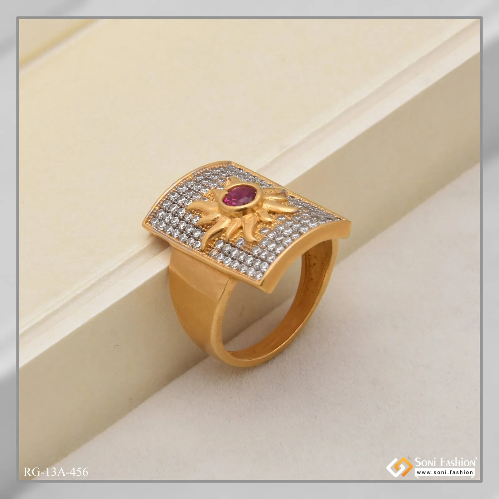 1 Gram Gold Forming Sun With Diamond Fashionable Design Ring - Style A456