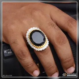 1 Gram Gold Plated Black Stone With Diamond Fashionable Design Ring - Style A930