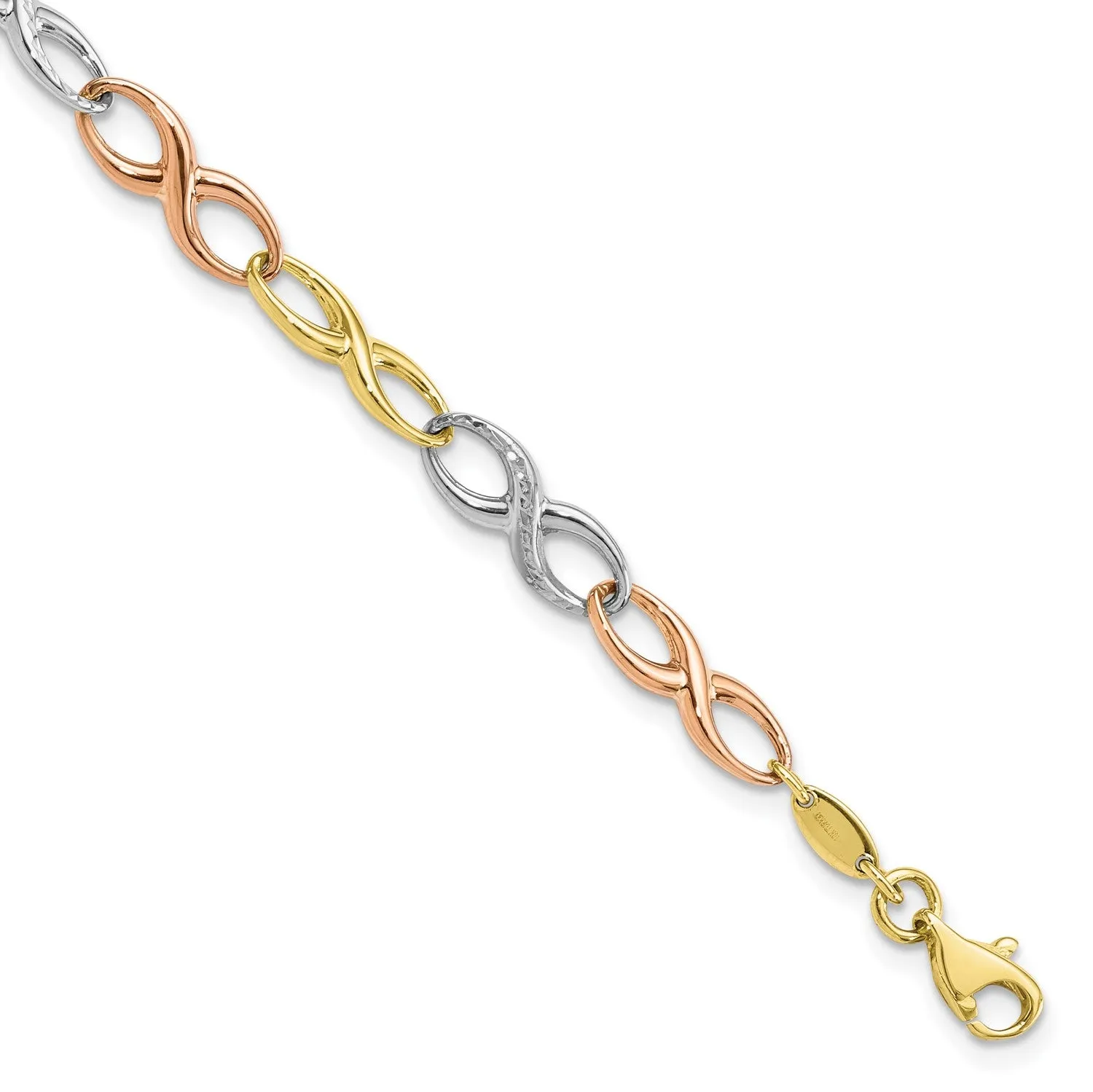 10KT Gold Tri-Color 7.5-inch Infinity Bracelet
