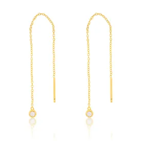 14ct Gold Plated Sterling Silver 1/10 Carat Diamond Thread Through Drop Earrings