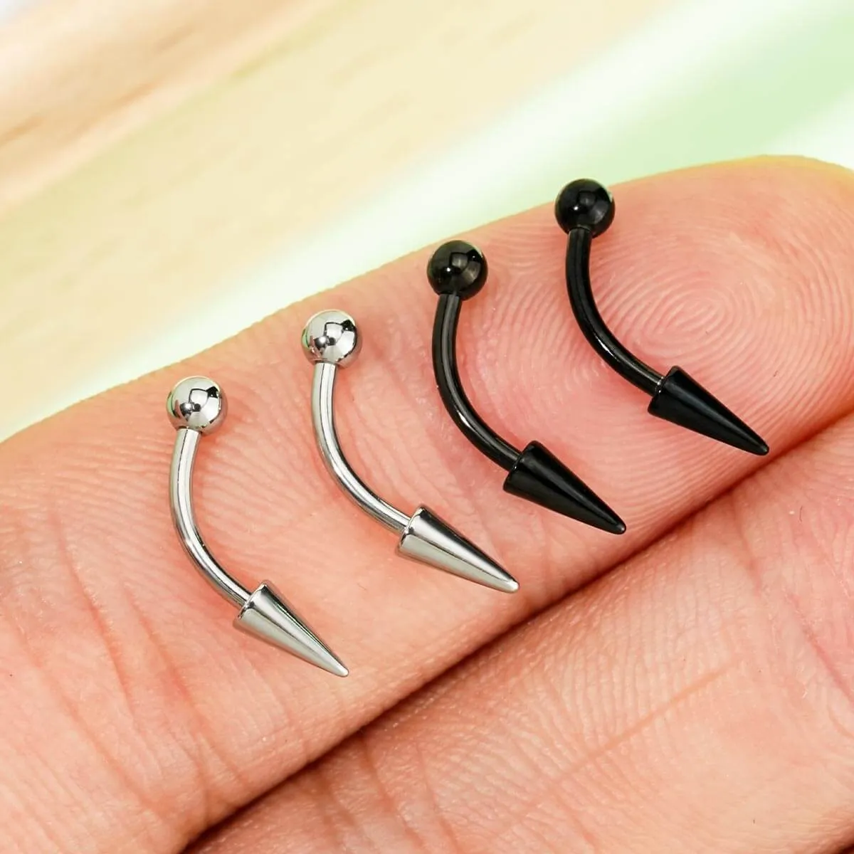 16G 4PCS Spike and Ball Curved Eyebrow Barbell
