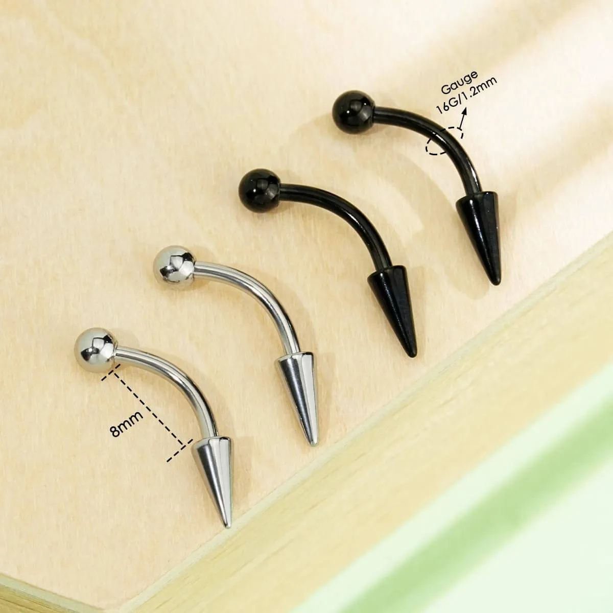 16G 4PCS Spike and Ball Curved Eyebrow Barbell