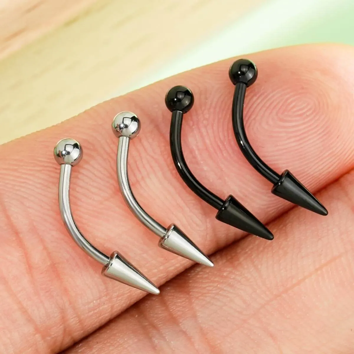 16G 4PCS Spike and Ball Curved Eyebrow Barbell