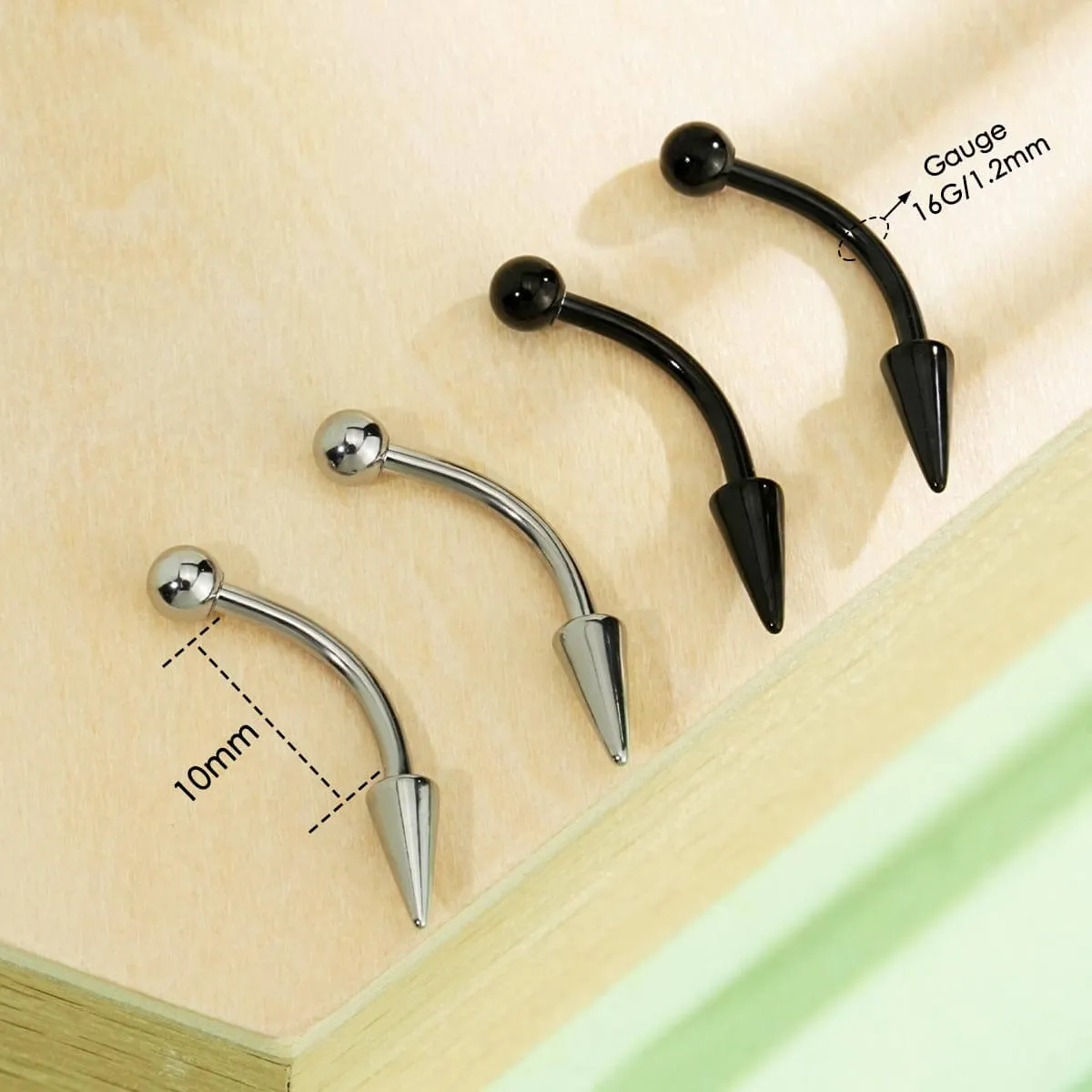 16G 4PCS Spike and Ball Curved Eyebrow Barbell