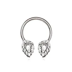 316L Stainless Steel Silver Plated Jeweled Leaf Horseshoe