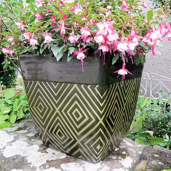 37cm Mosaic Square Planter Two Tone Green Plant Pot