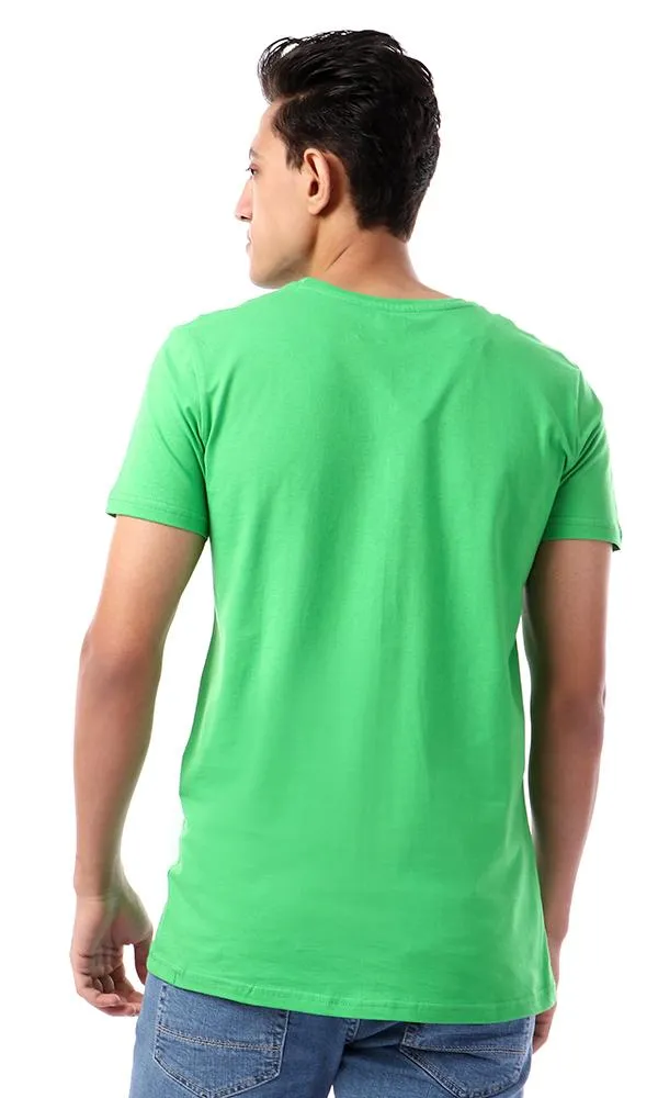 57556 Rounded Collar With Short Sleeves Green T-Shirt