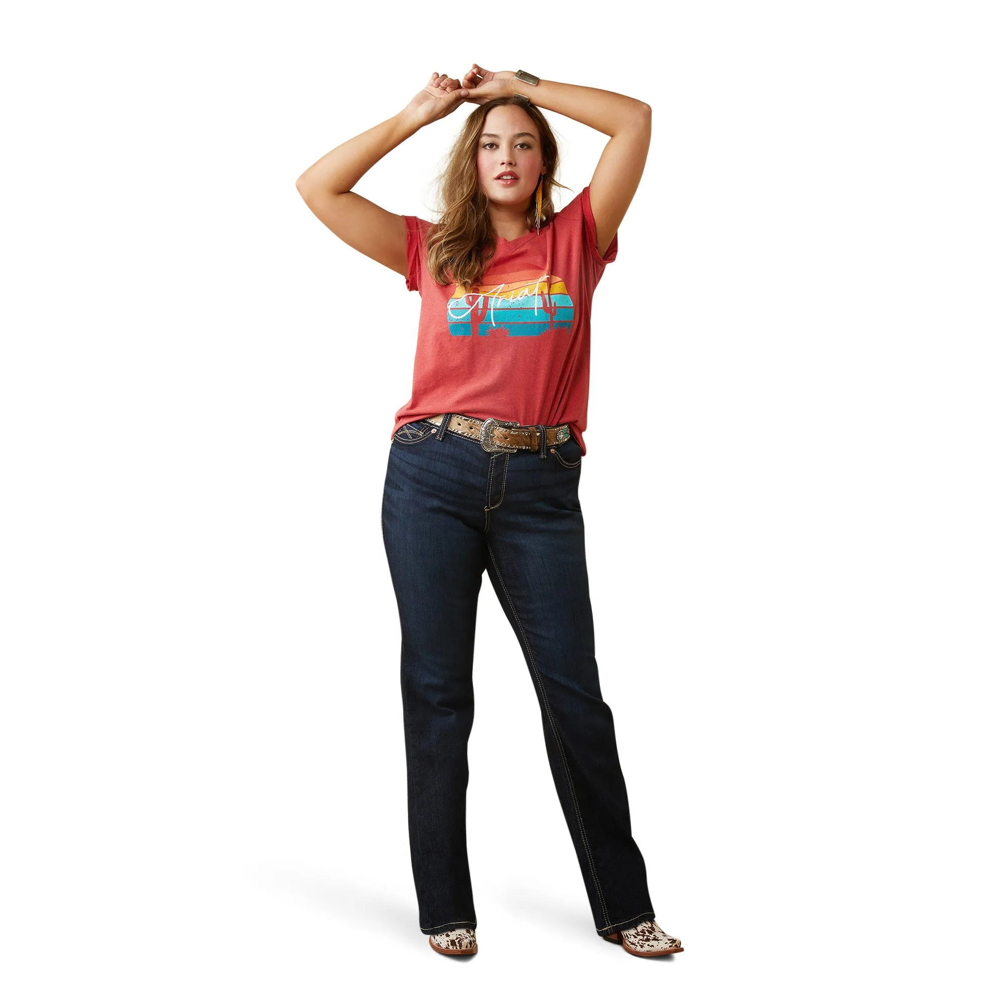 Ariat Ladies REAL Horizon T-Shirt in Aura Orange Heather 10043419