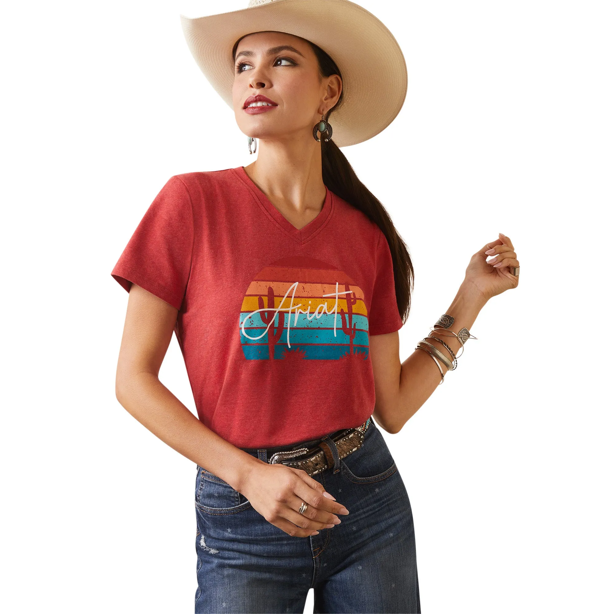 Ariat Ladies REAL Horizon T-Shirt in Aura Orange Heather 10043419