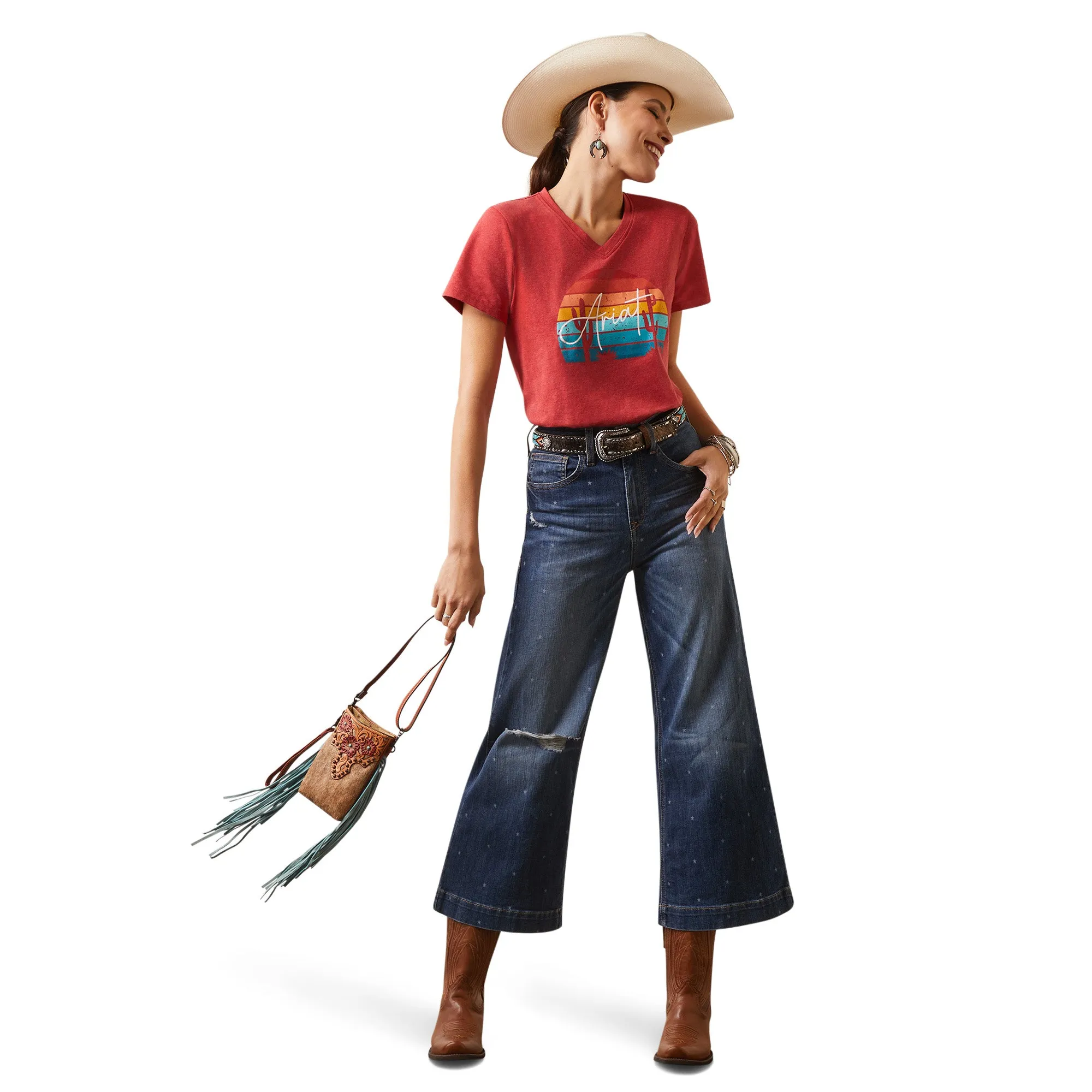 Ariat Ladies REAL Horizon T-Shirt in Aura Orange Heather 10043419
