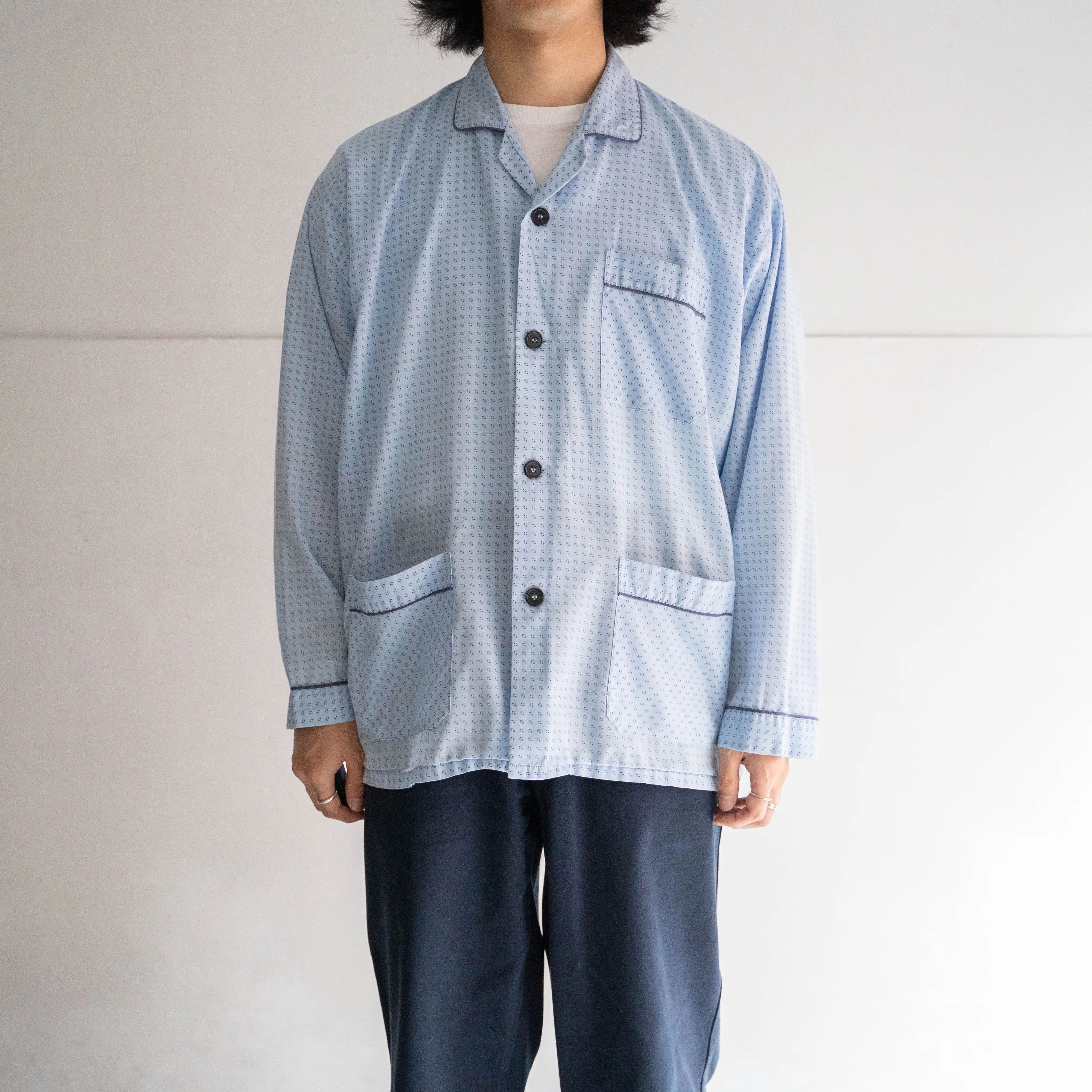 around 1980s Europe sky blue polka dot pajama shirt