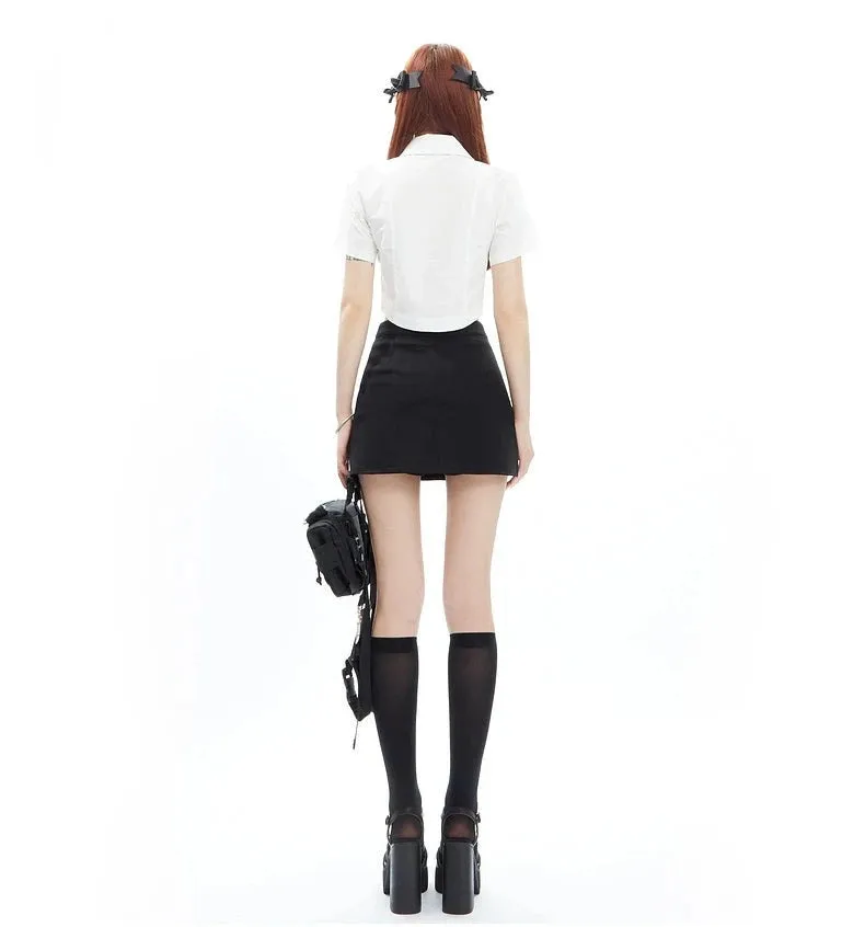 Asymmetric V-Cut Mini Skirt with Side Slit