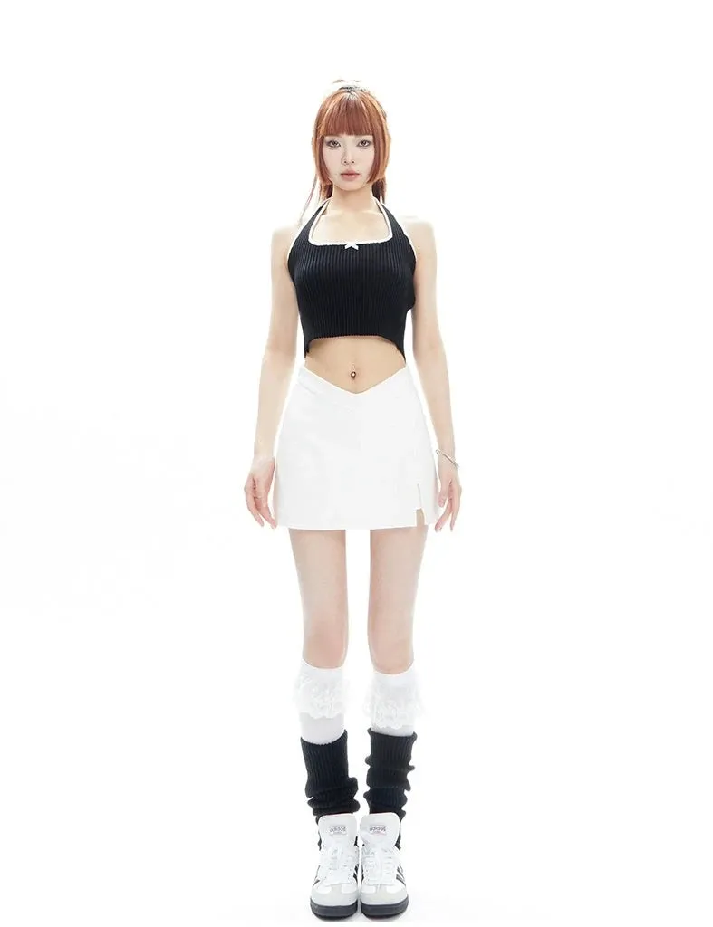 Asymmetric V-Cut Mini Skirt with Side Slit