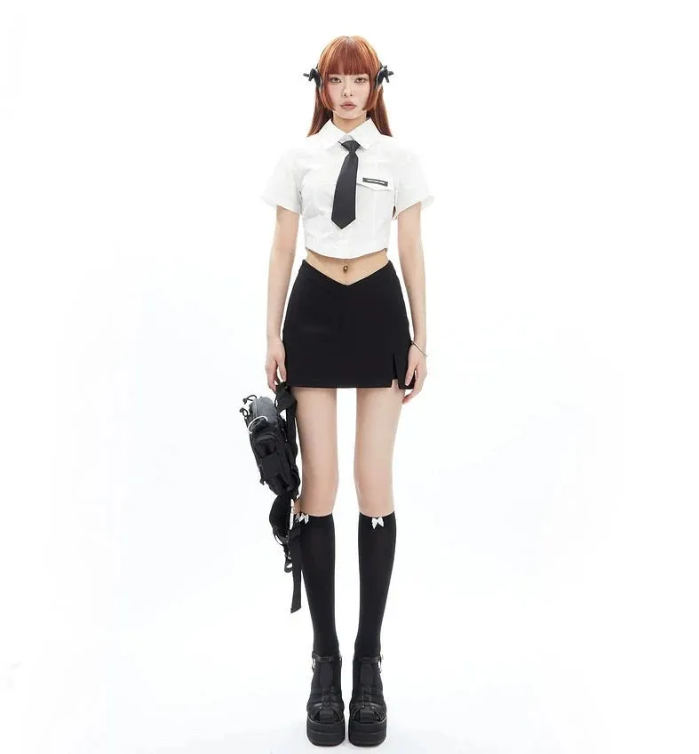Asymmetric V-Cut Mini Skirt with Side Slit