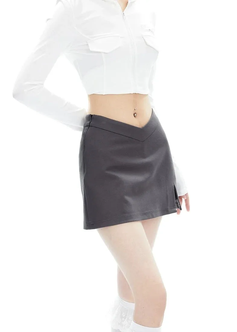Asymmetric V-Cut Mini Skirt with Side Slit