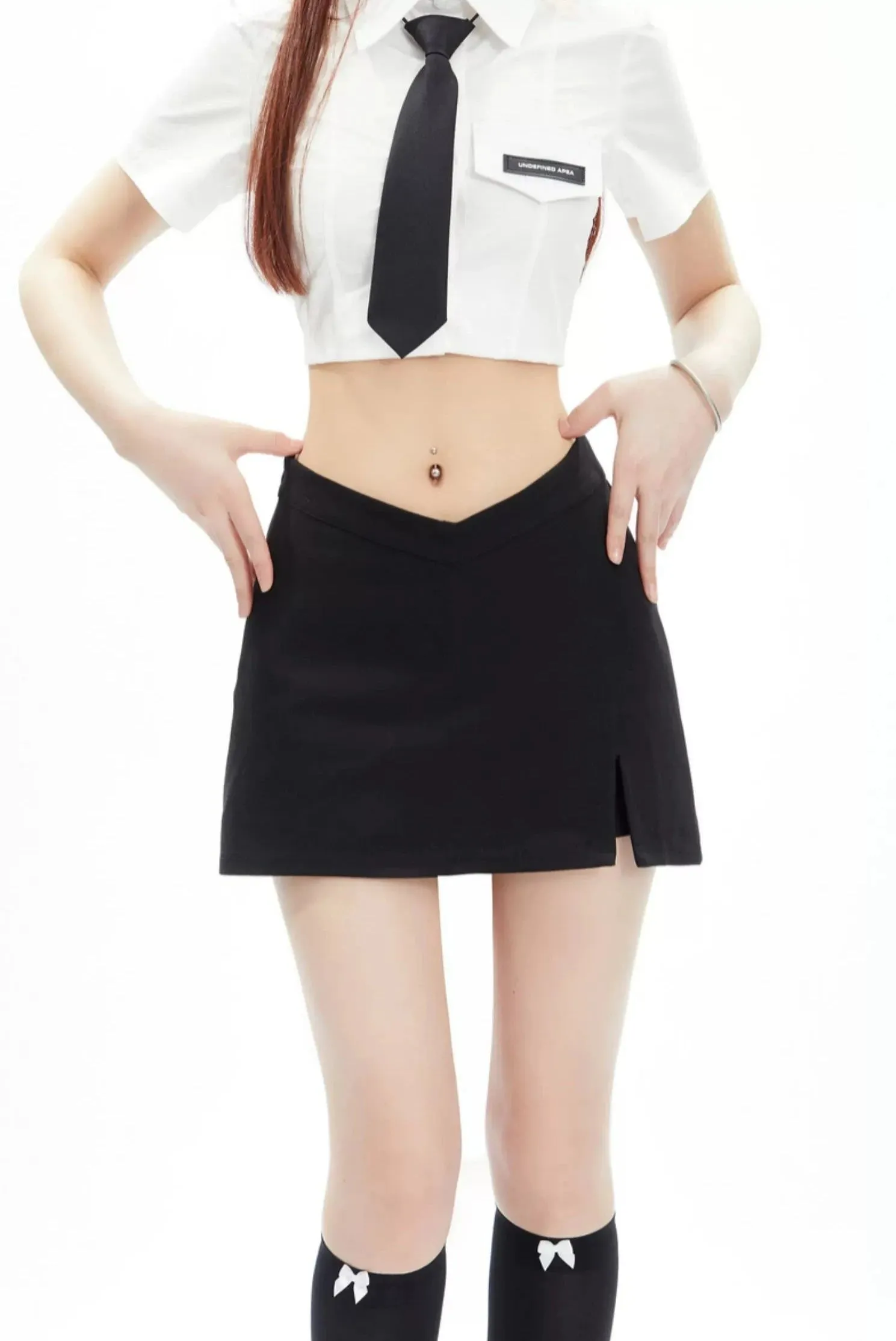 Asymmetric V-Cut Mini Skirt with Side Slit