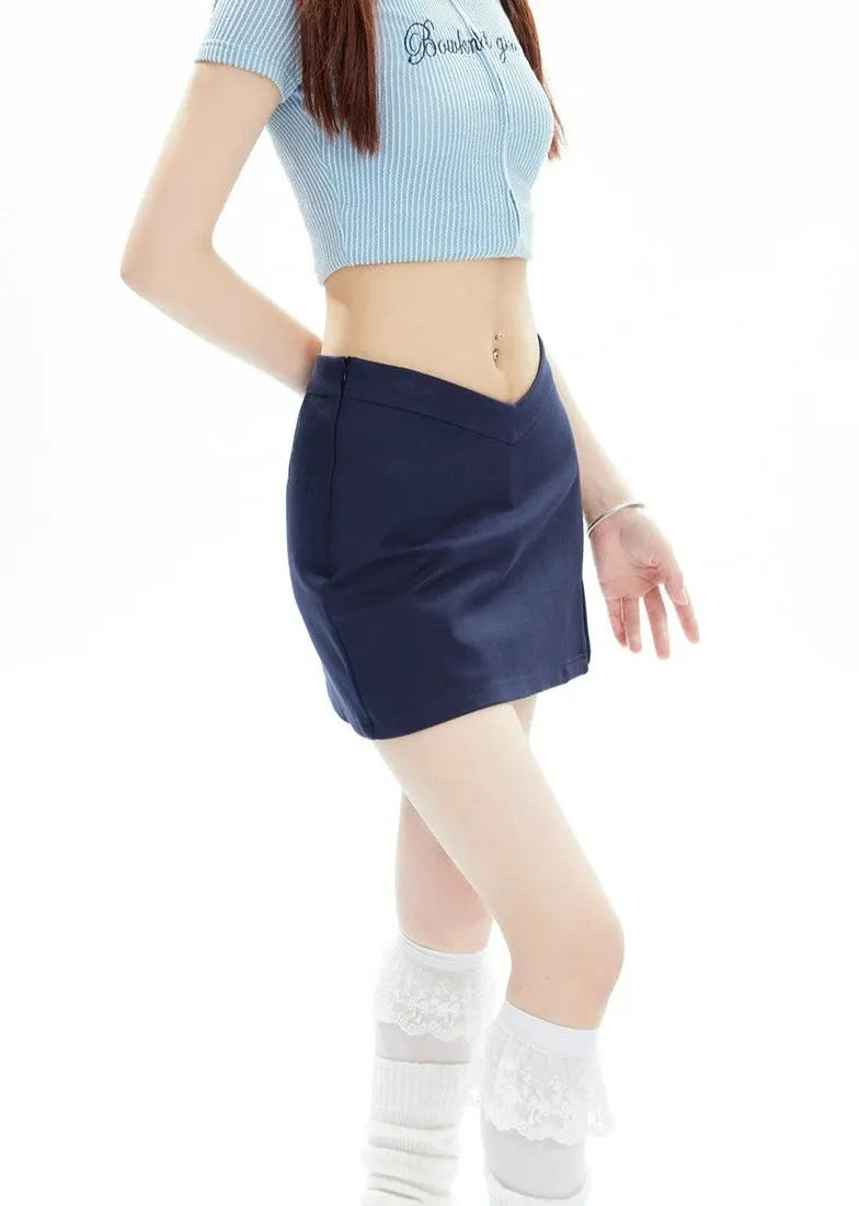 Asymmetric V-Cut Mini Skirt with Side Slit