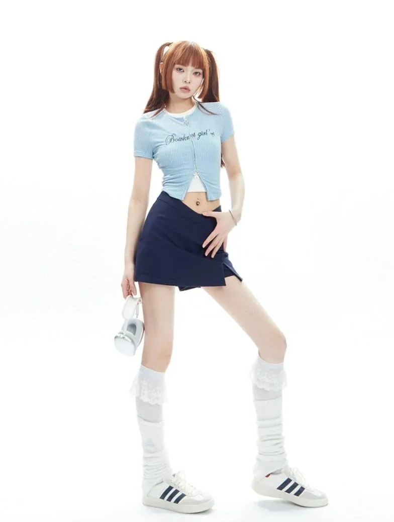 Asymmetric V-Cut Mini Skirt with Side Slit
