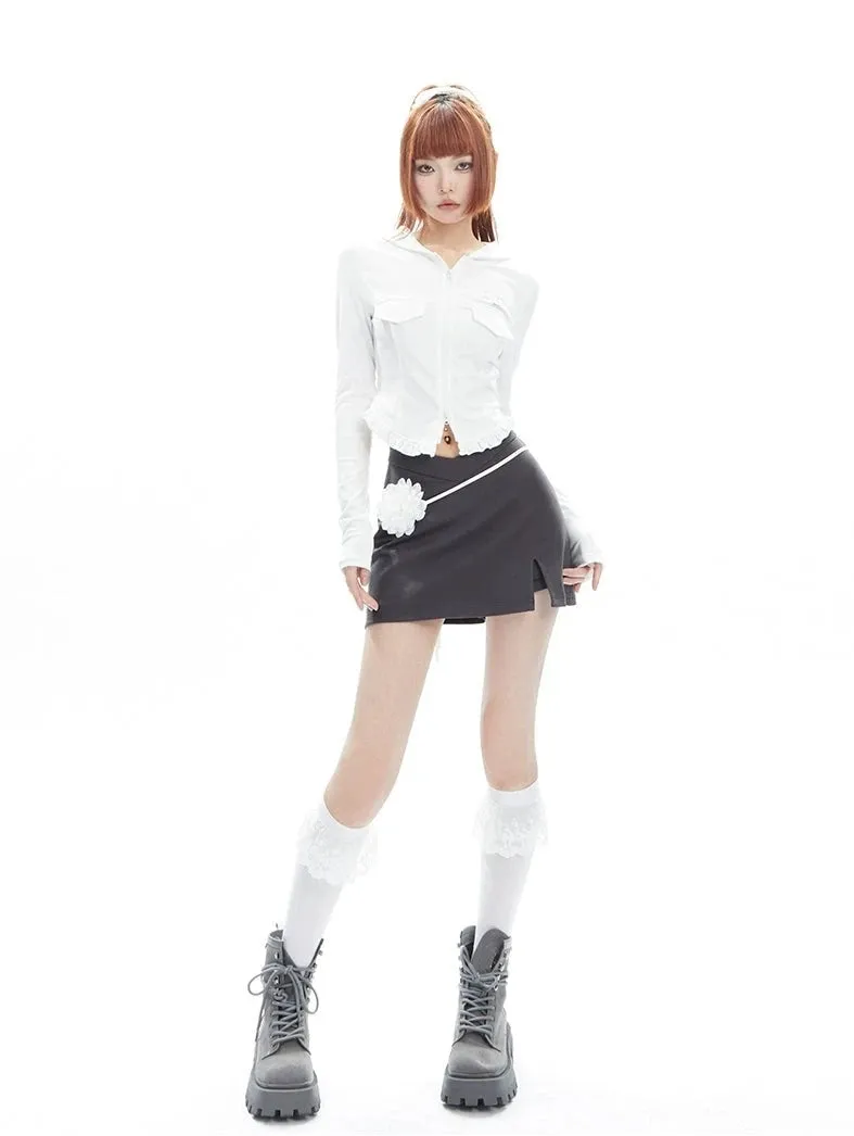 Asymmetric V-Cut Mini Skirt with Side Slit