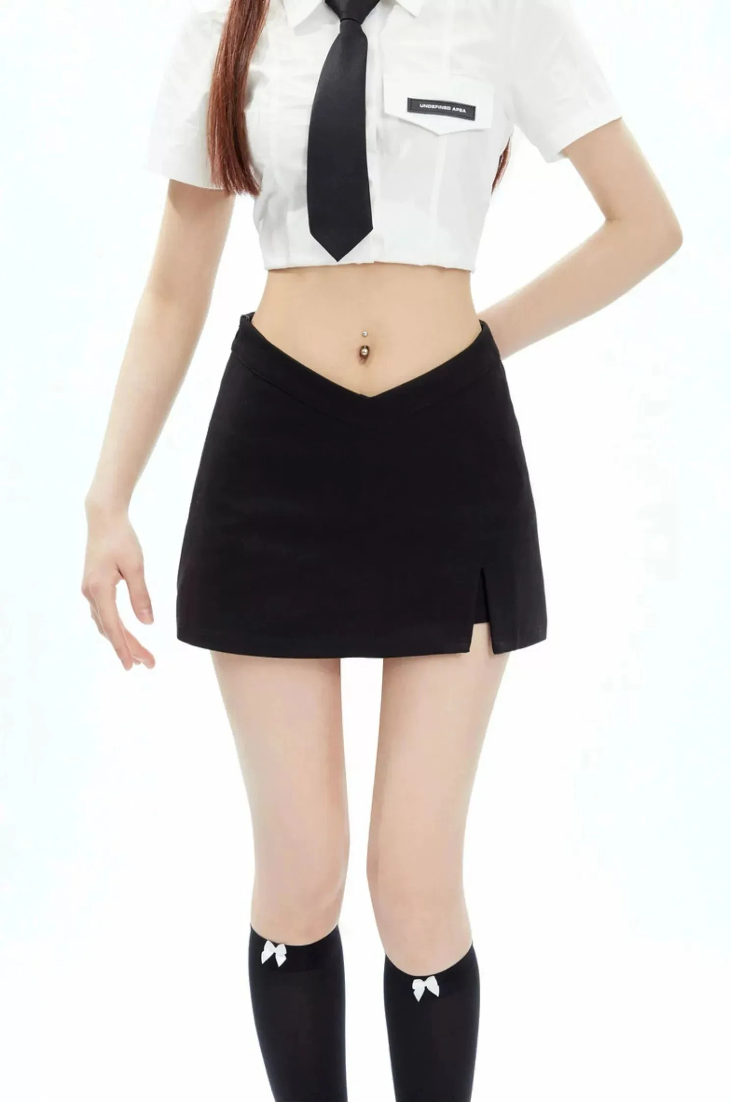 Asymmetric V-Cut Mini Skirt with Side Slit