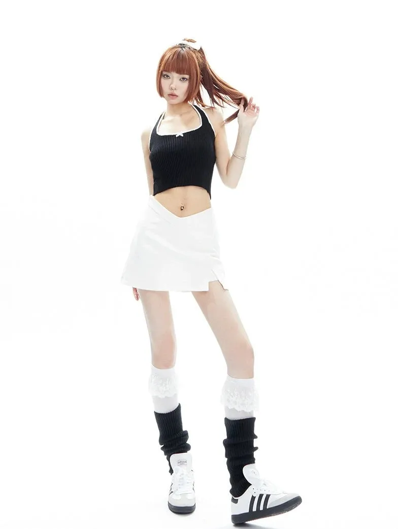 Asymmetric V-Cut Mini Skirt with Side Slit