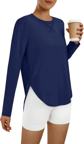 AUTOMET Long Sleeve Workout Tops for Women Athletic UPF 50  Sun Rash Guard Shirts Running SPF Gym Quick Dry Clothes