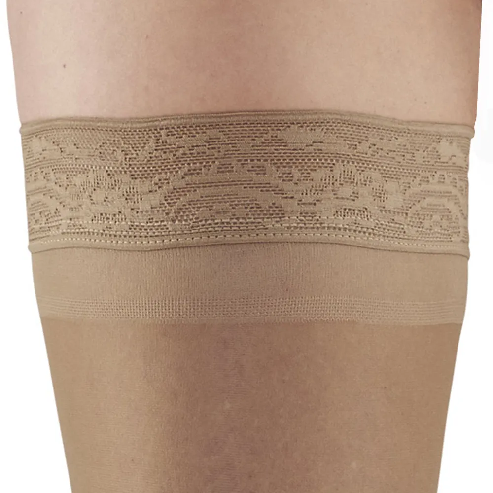 AW Style 74 Soft Sheer Thigh Highs w/ Lace Band - 8-15 mmHg