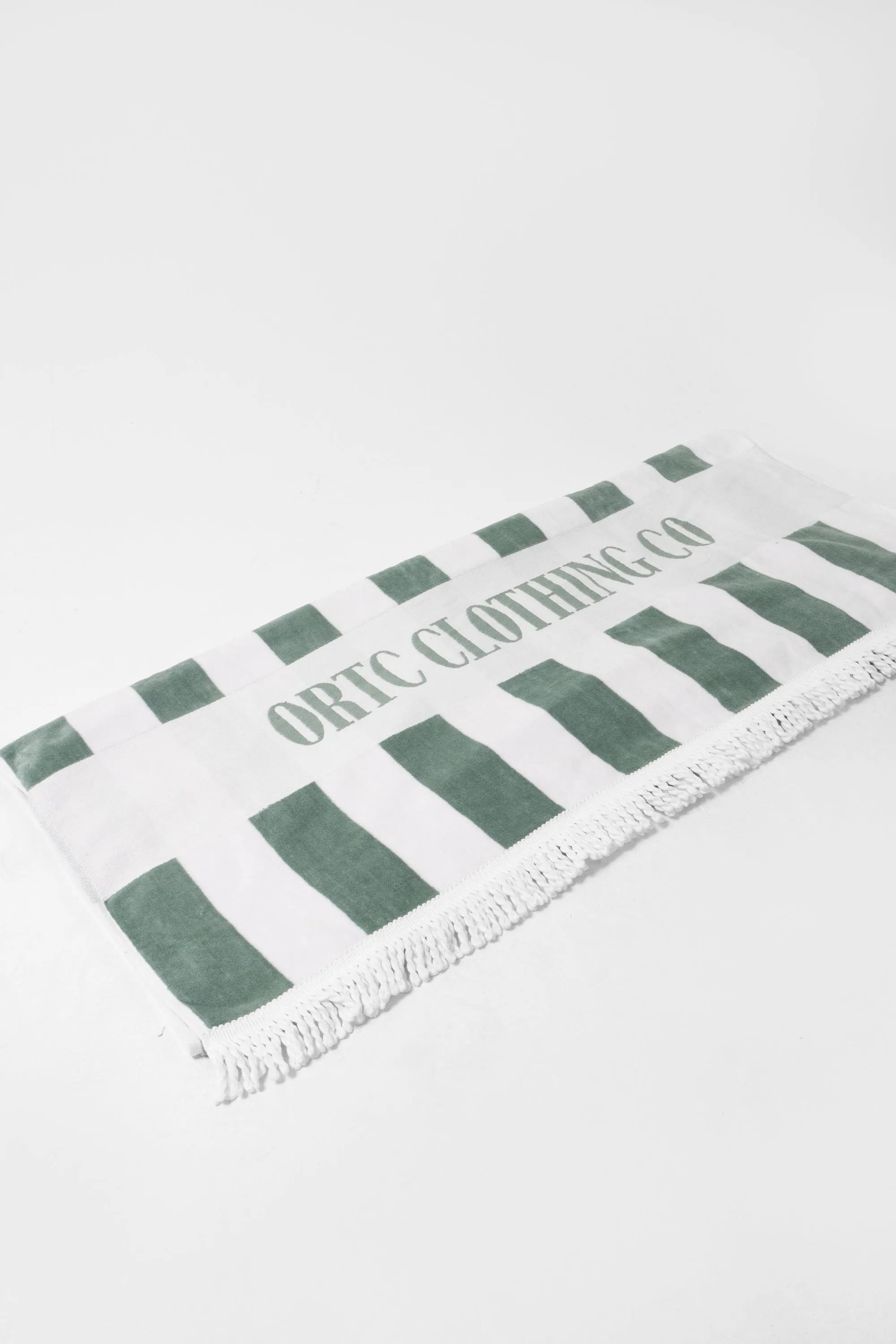 Beach Towel Olive and White Stripes
