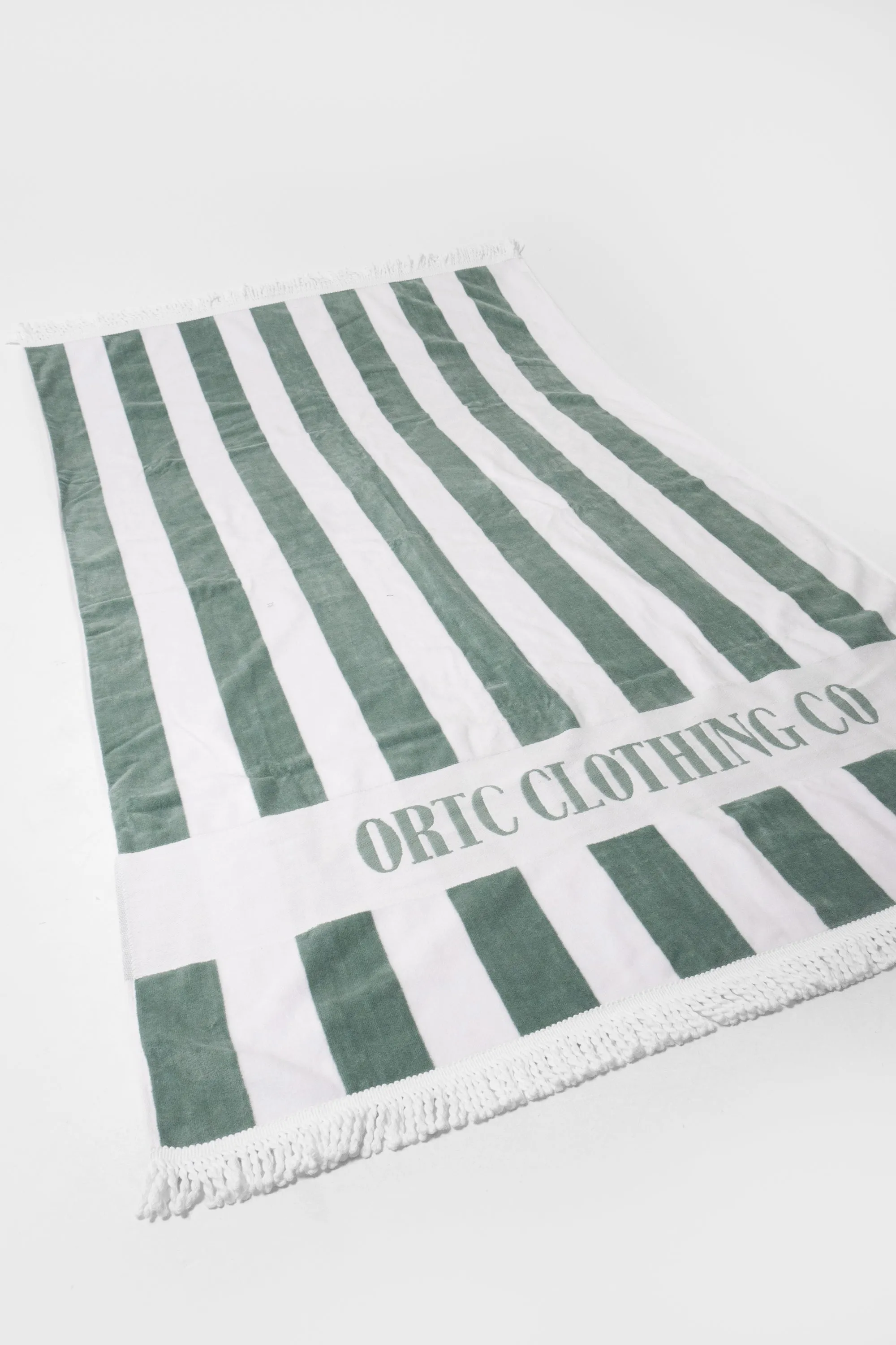 Beach Towel Olive and White Stripes