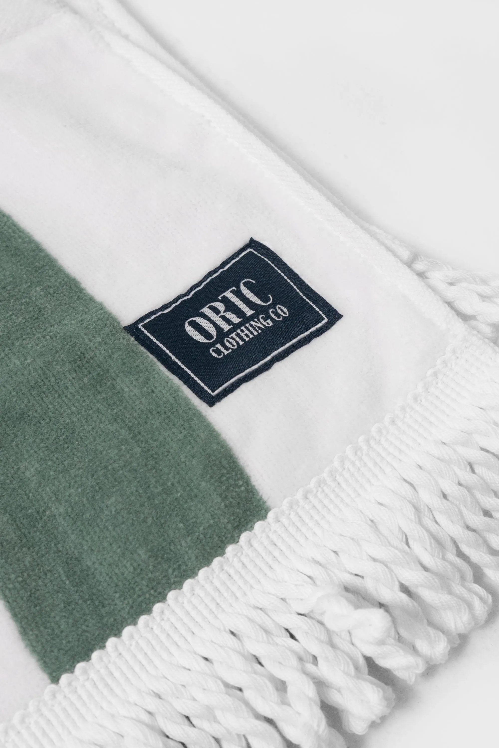 Beach Towel Olive and White Stripes