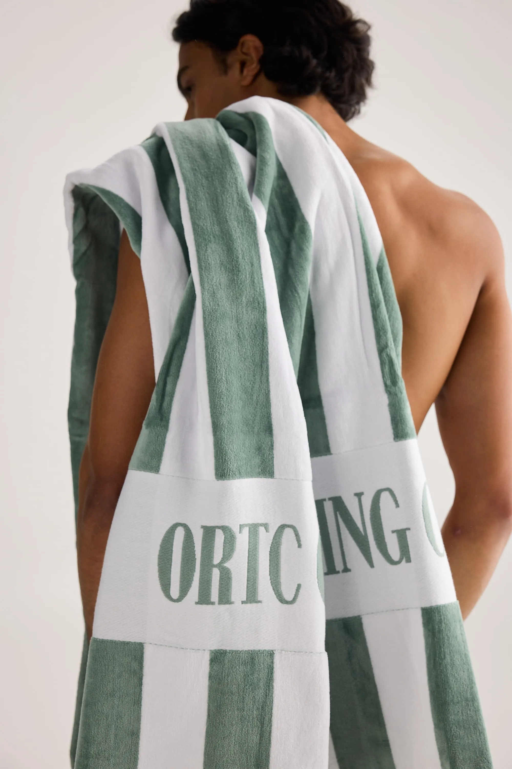 Beach Towel Olive and White Stripes