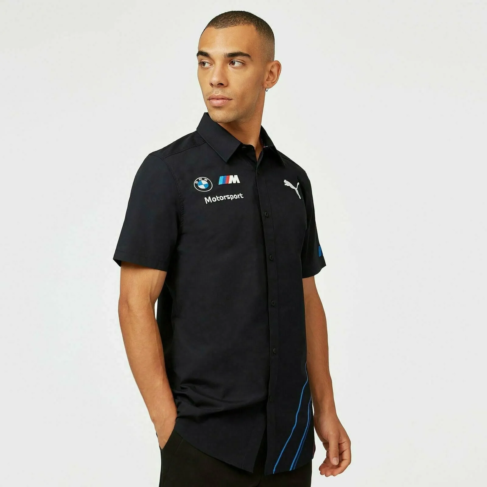 BMW Motorsports Men's Team Button Down Shirt- Gray