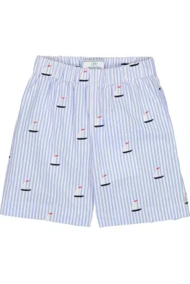 Boys Blue Seersucker Shorts With Sailboats