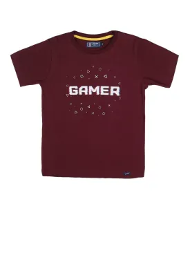 BOY'S MAROON PRINT REGULAR FIT T.SHIRT