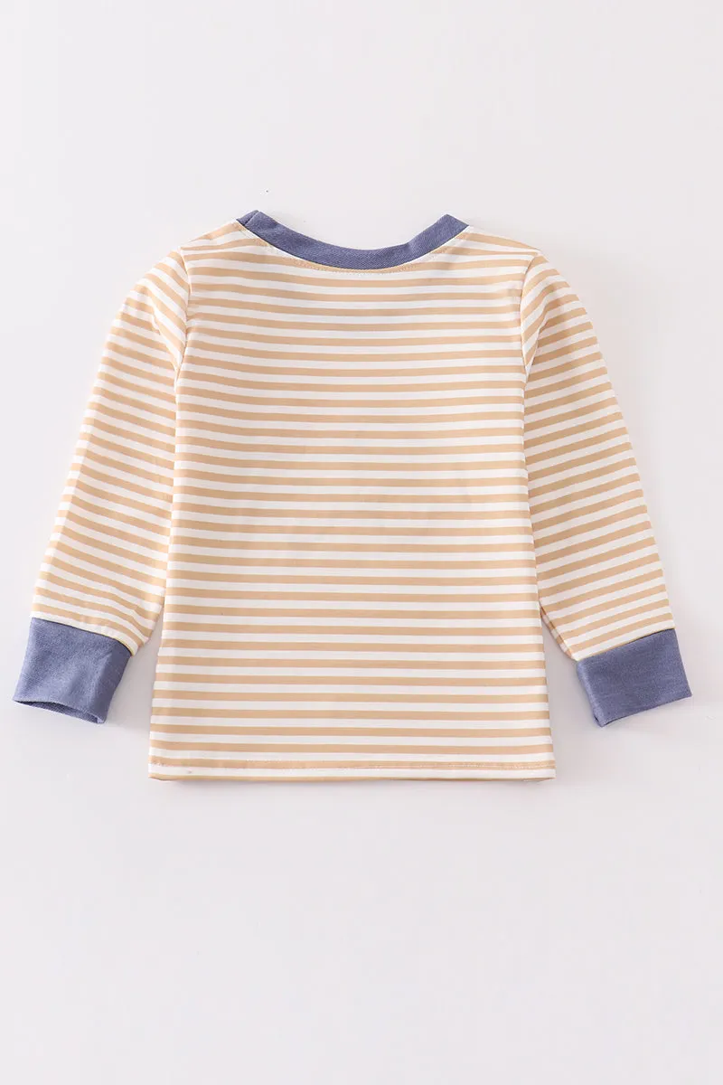Brown stripe truck applique boy top