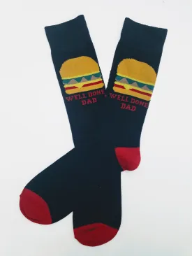 Cheeseburger Well Done Dad Crew Socks