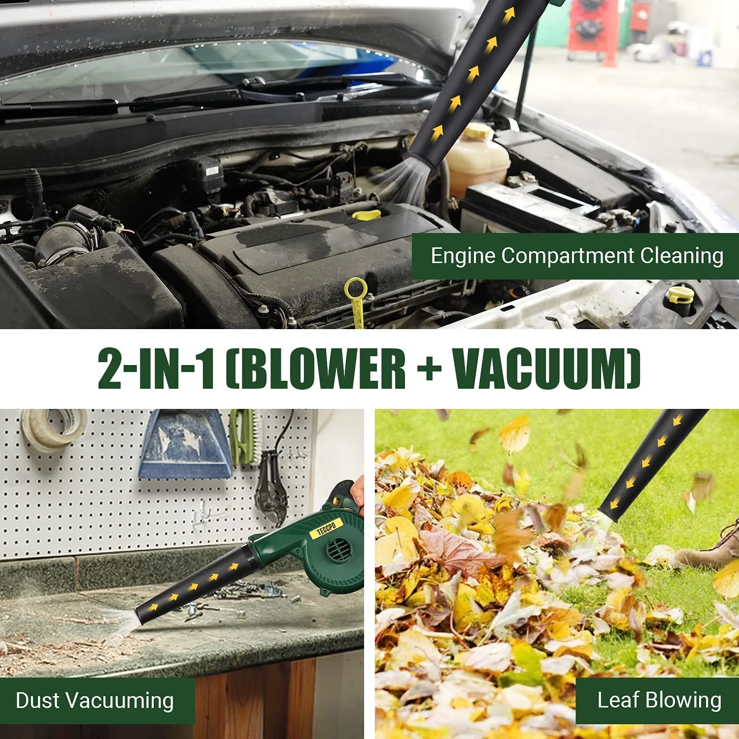 Cordless Blower/Sweeper, 20V 2.0Ah Battery and Charger, 145MPH, 18000RPM, 3-Speed for Blowing Dust