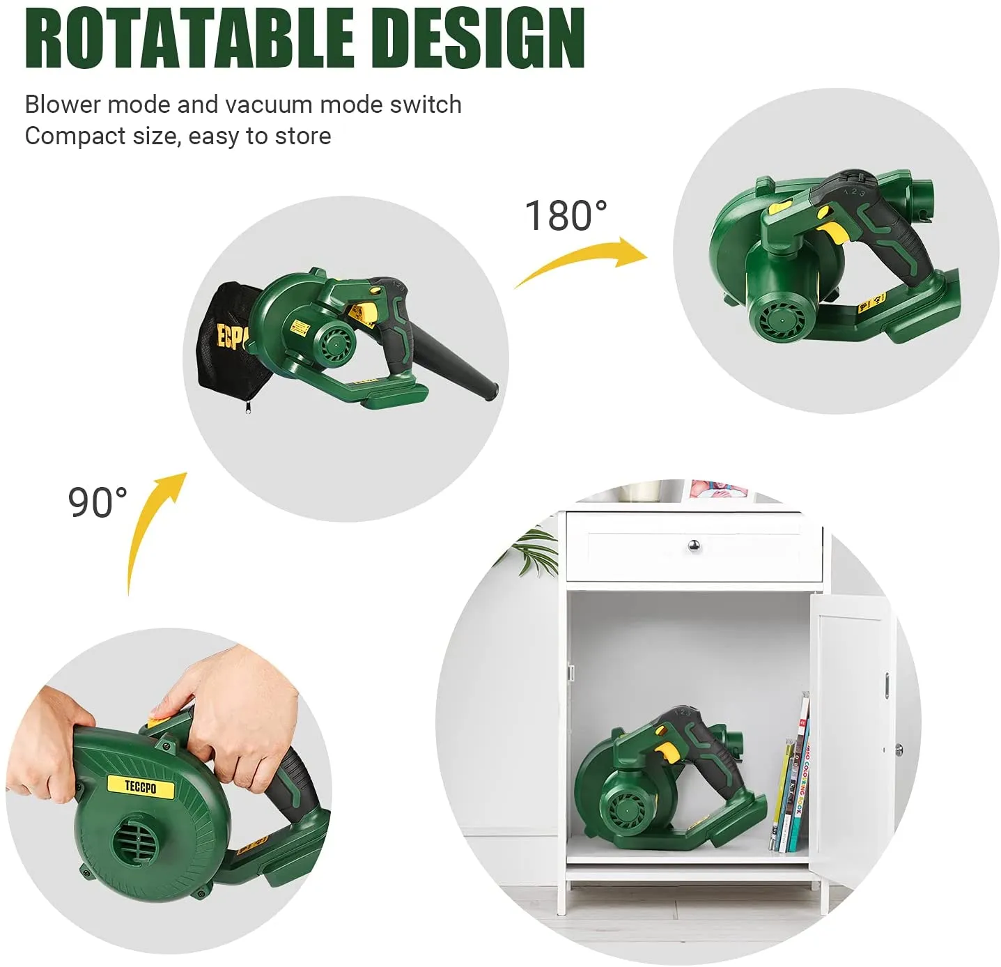 Cordless Blower/Sweeper, 20V 2.0Ah Battery and Charger, 145MPH, 18000RPM, 3-Speed for Blowing Dust