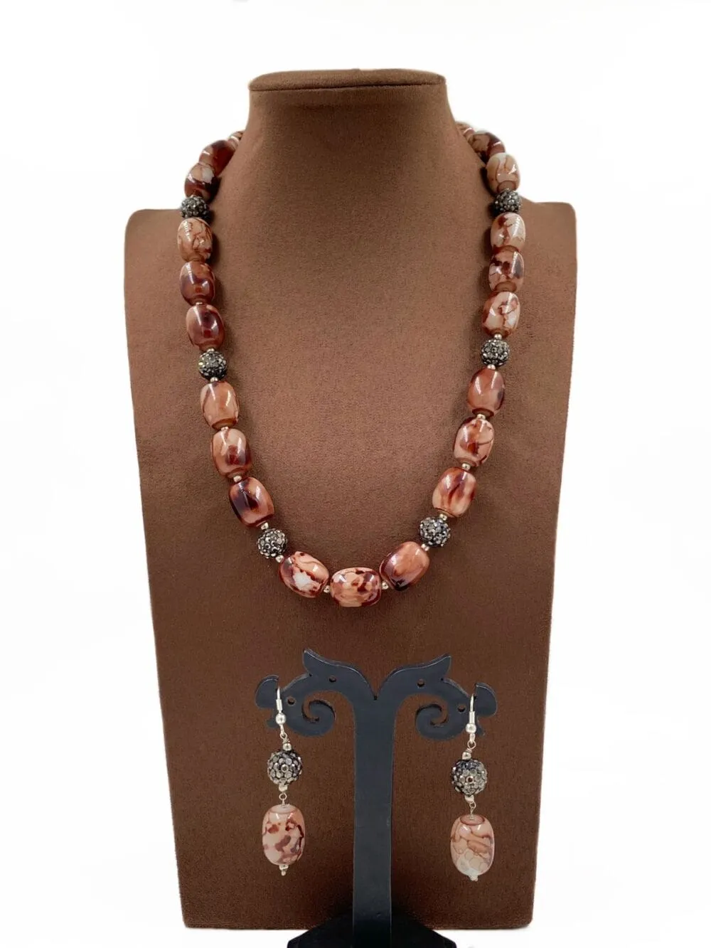 Designer Semi Precious Turquoise Brown Chalcedony Stone Beads Necklace By Gehna Shop