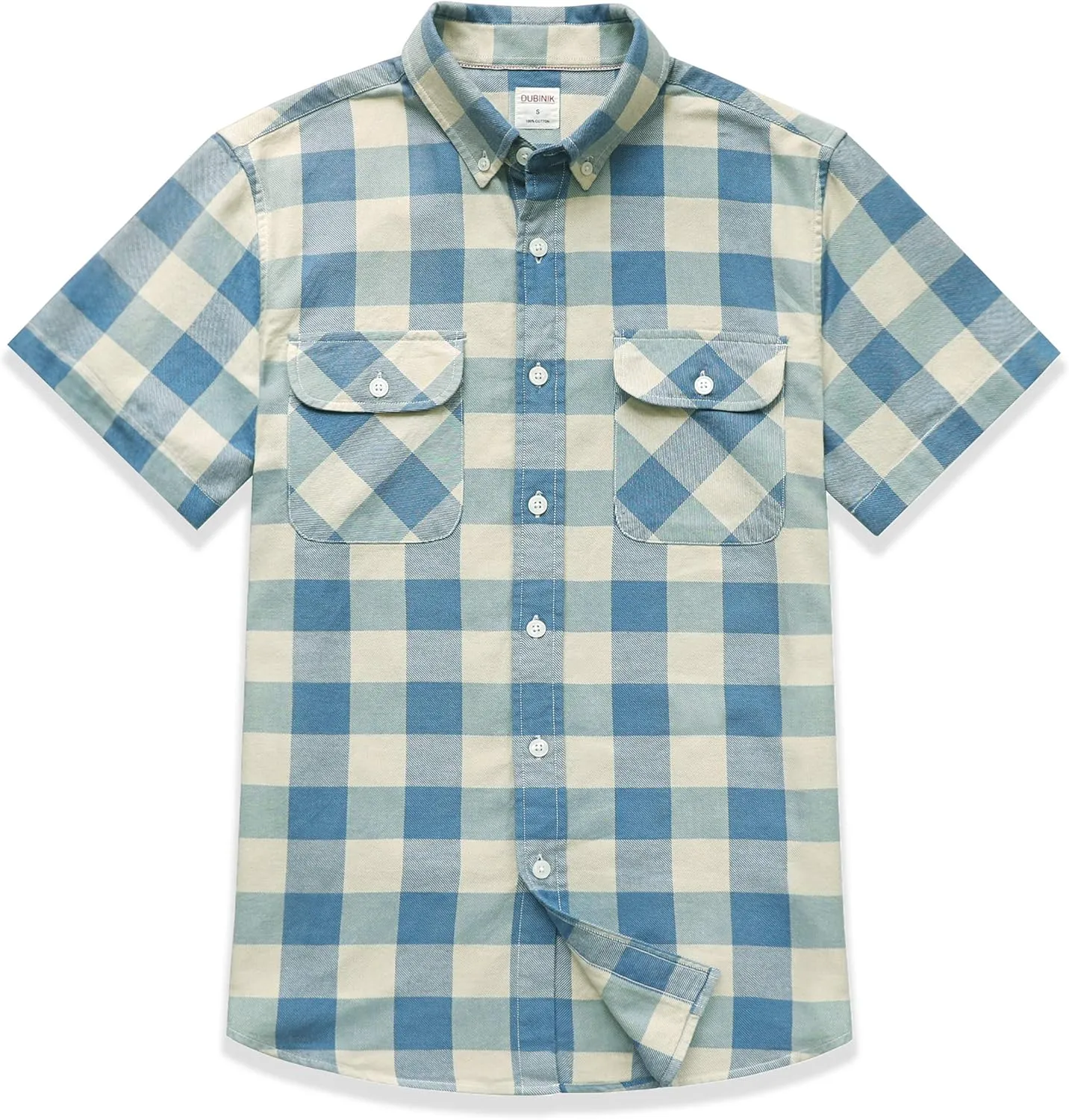 Dubinik? Mens Short Sleeve Button Down Shirts 100% Cotton Plaid Men's Casual Button-Down Shirts with Pocket
