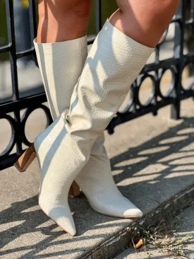 Frankie Croc Embossed Knee Boot (Cream) by Chinese Laundry